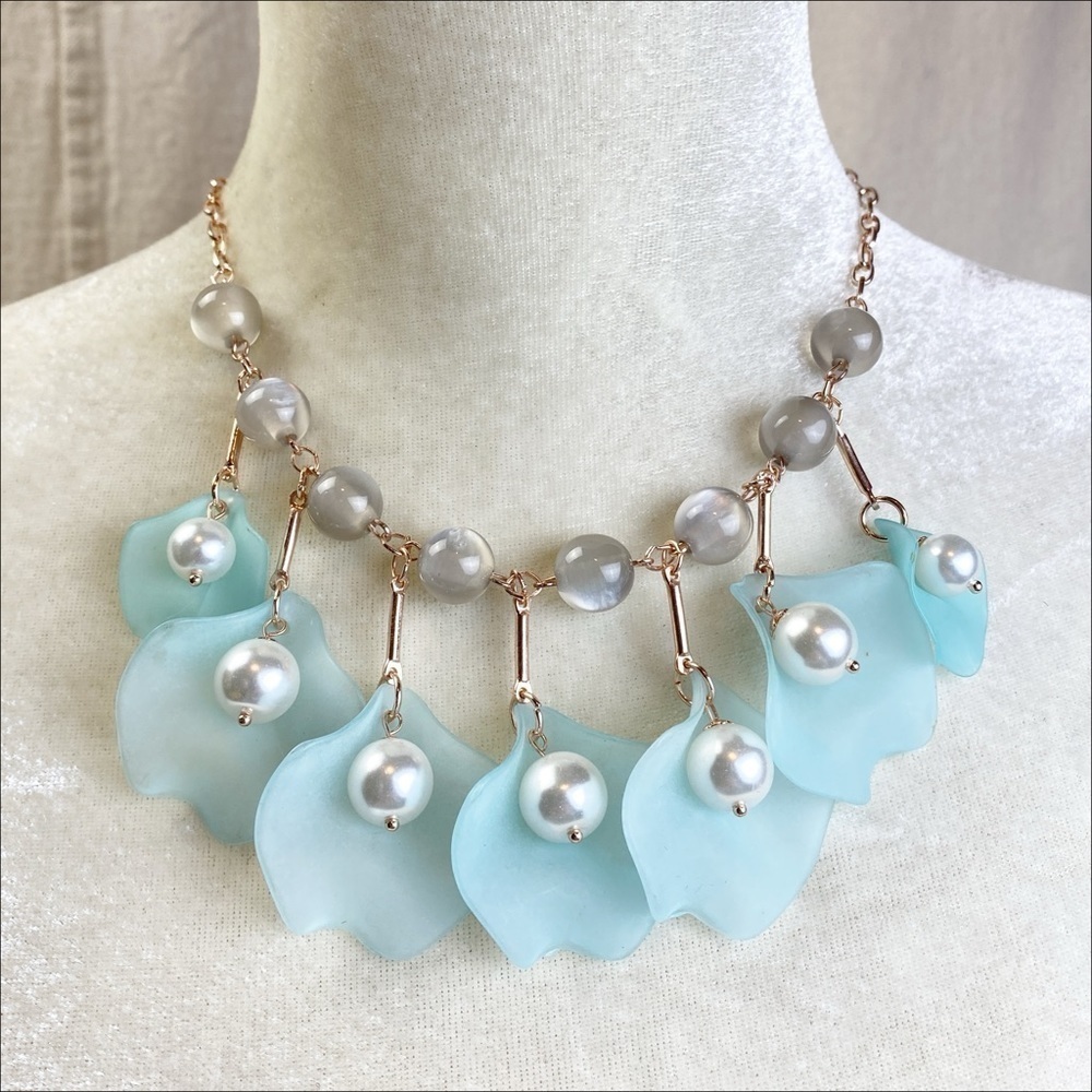 Faux pearl acrylic flower petal statement necklaces
